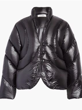 Interior Black Shiny Quilted Puffer Jacket